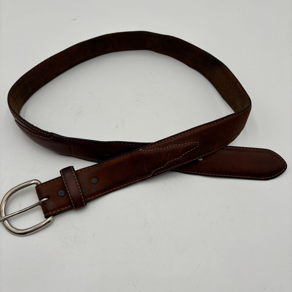 Silver Creek Classics Mens Brown Leather Western Stitched Belt Silver Buckle 34